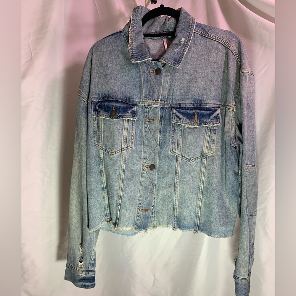 Free People Distressed Denim Jacket L